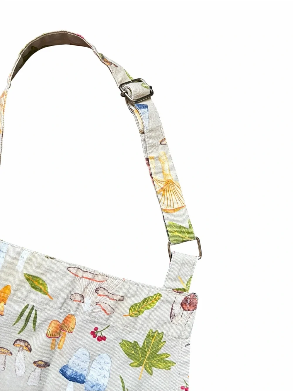 Cotton Mushroom Print Apron - White Multicolor